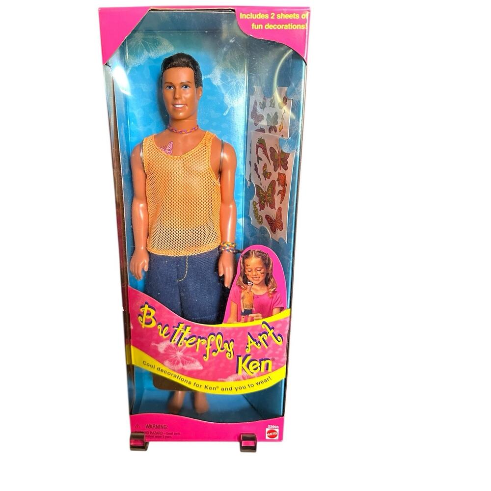 Nice 1998 Mattel #22995 Butterfly Art Ken Barbie Doll New In Box Brunette